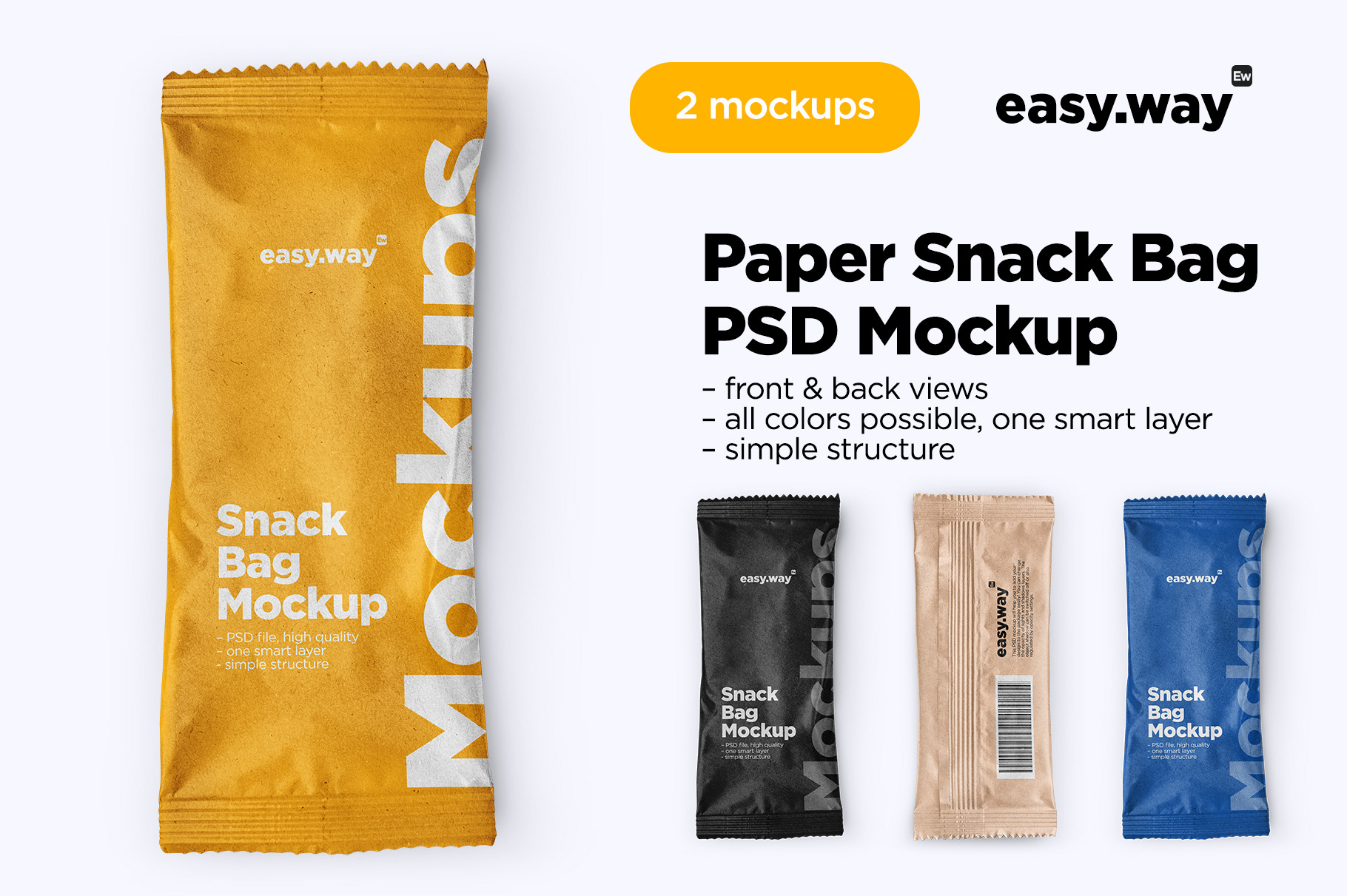 Kraft Paper Snack Bag PSD Mockup, a Packaging Mockup by easy.way