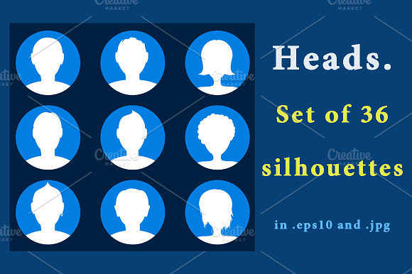 Heads Icons Set Of 36 Silhouettes.