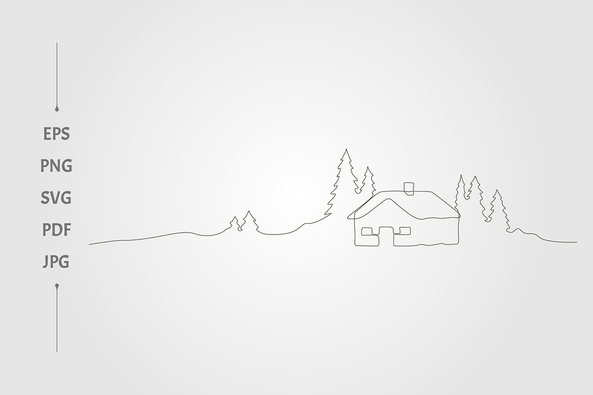 line art cottage winter forest, an Object Graphic by lawoel (Photo 1 of 3)