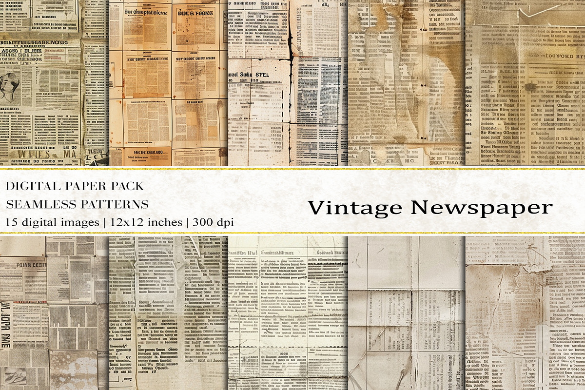 Vintage Newspaper Digital Papers, a Background Graphic by BonaDesigns (Photo 1 of 5)