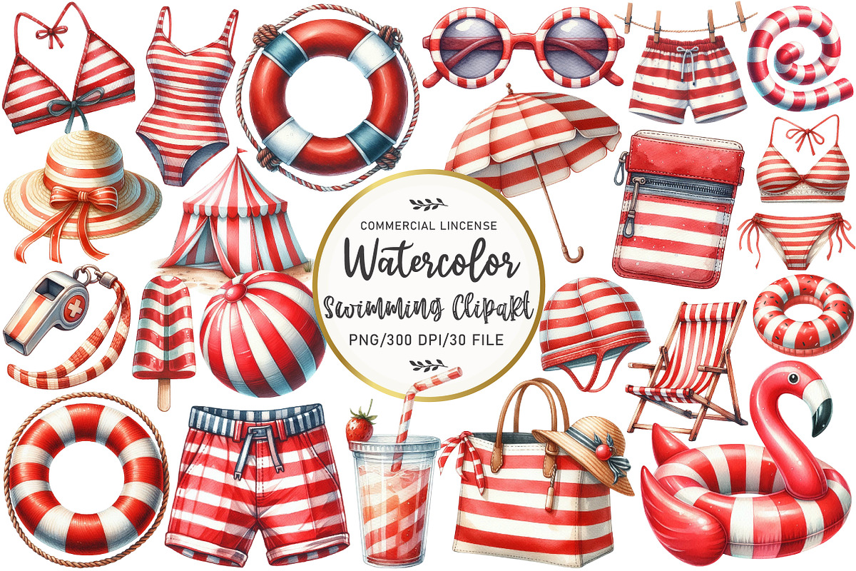 Watercolor Swimming Clipart, an Illustration by OK Design (Photo 1 of 5)
