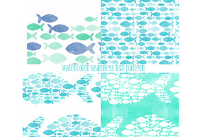 watercolor seamless sea fish
