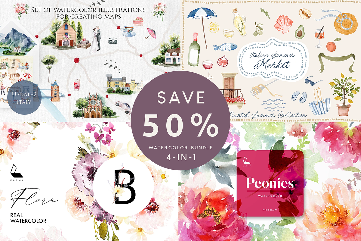 Italian Summer Watercolor Bundle, an Illustration by Karma (Photo 1 of 37)