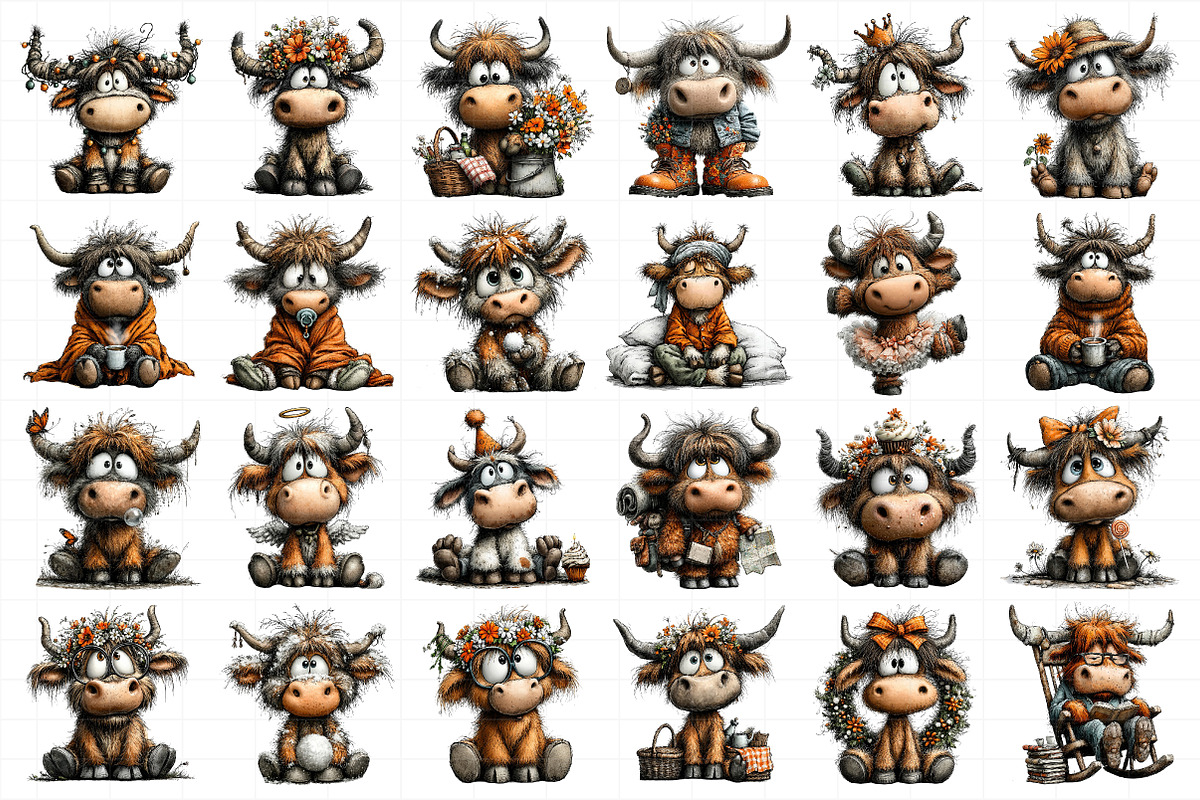 Whimsical Highland Cow Clipart, an Illustration by Daily.Designs (Photo 4 of 5)