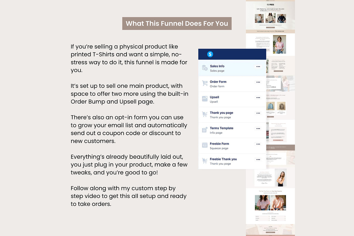 Systeme.io Tee Press Physical Funnel, a Landing Page Template by Hayley's Digital Hub (Photo 2 of 10)