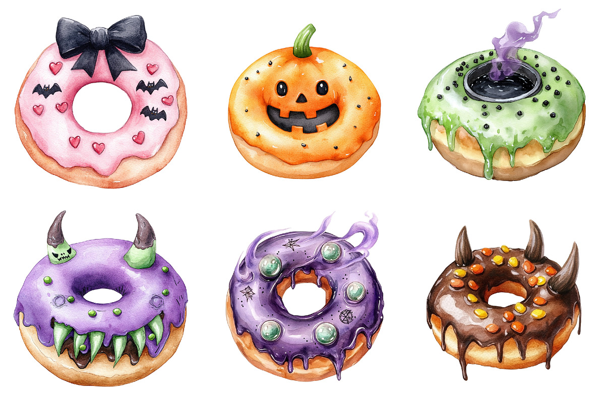 Spooky Halloween Donut Clipart, a Seasonal Illustration by CitraGraphics (Photo 3 of 8)