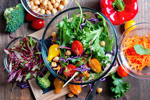 Chickpea and veggies salad stock photo containing appetizing and bio
