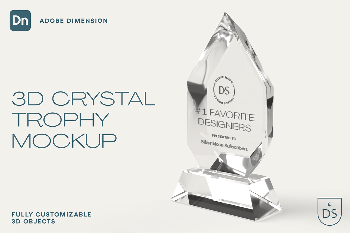 3D Crystal Trophy Mockup, a Packaging Mockup by Silver Moon Design School (Photo 1 of 3)