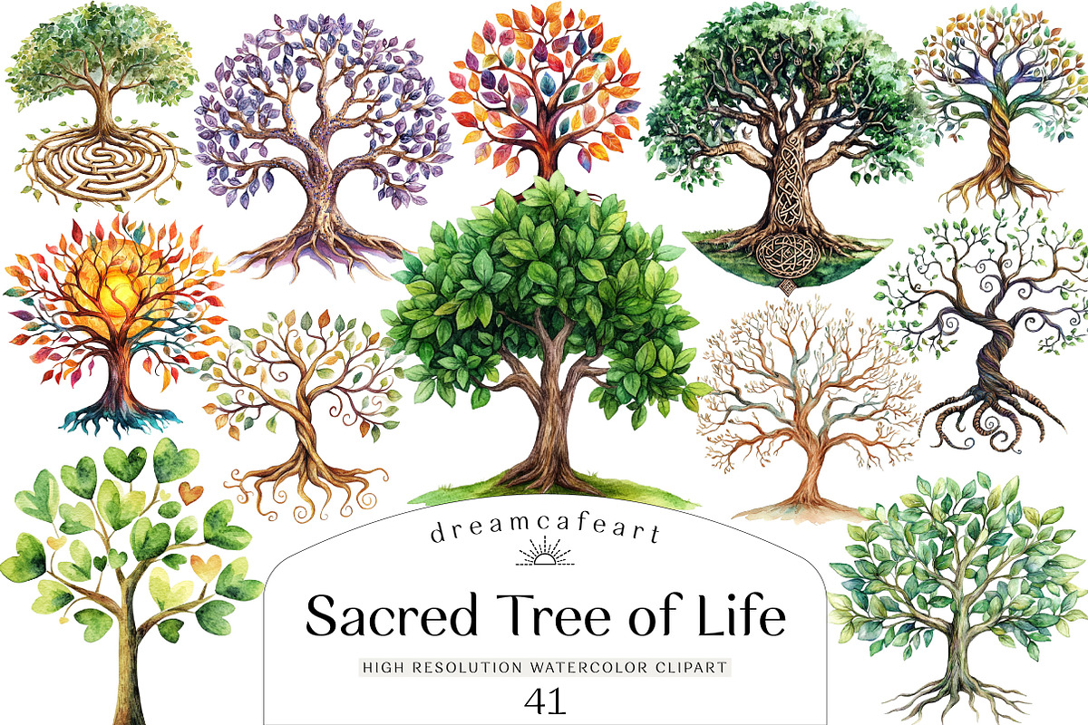 Sacred Tree of Life Clipart Bundle, an Illustration by DreamCafeArt (Photo 1 of 6)