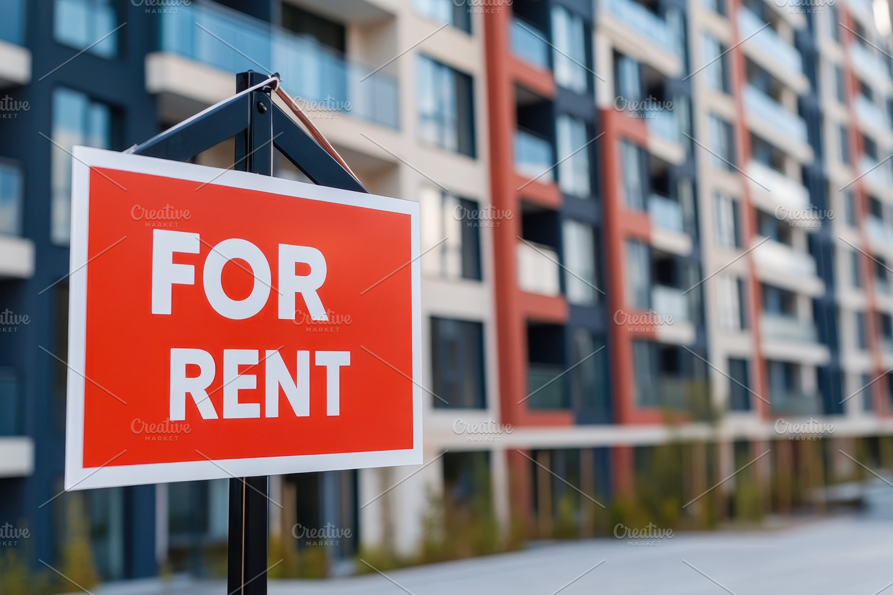 For rent sign stands in front, a Photo by Pavel_design