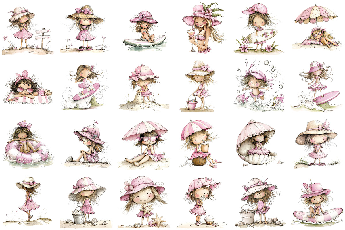 Whimsical Summer Beach Girl Clipart, an Illustration by designcity5 (Photo 2 of 5)