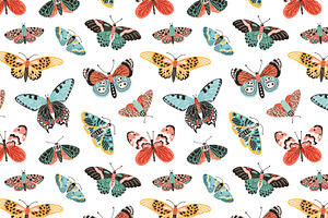 Butterflies Seamless Pattern Set