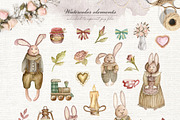 Vintage rabbits. Watercolor set, an Object Graphic by JuliaBadeeva (Thumbnail 4 of 7)