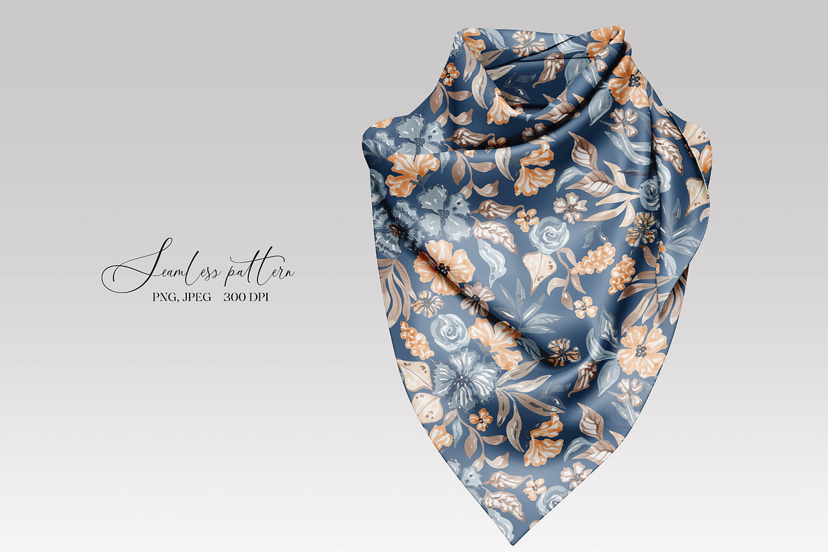 Navy Watercolor Floral Pattern, a Pattern Graphic by SirenaArt (Photo 9 of 12)