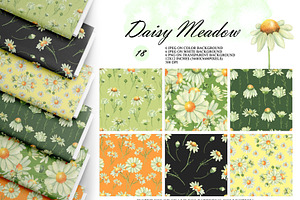 Watercolor Daisy Seamless Patterns