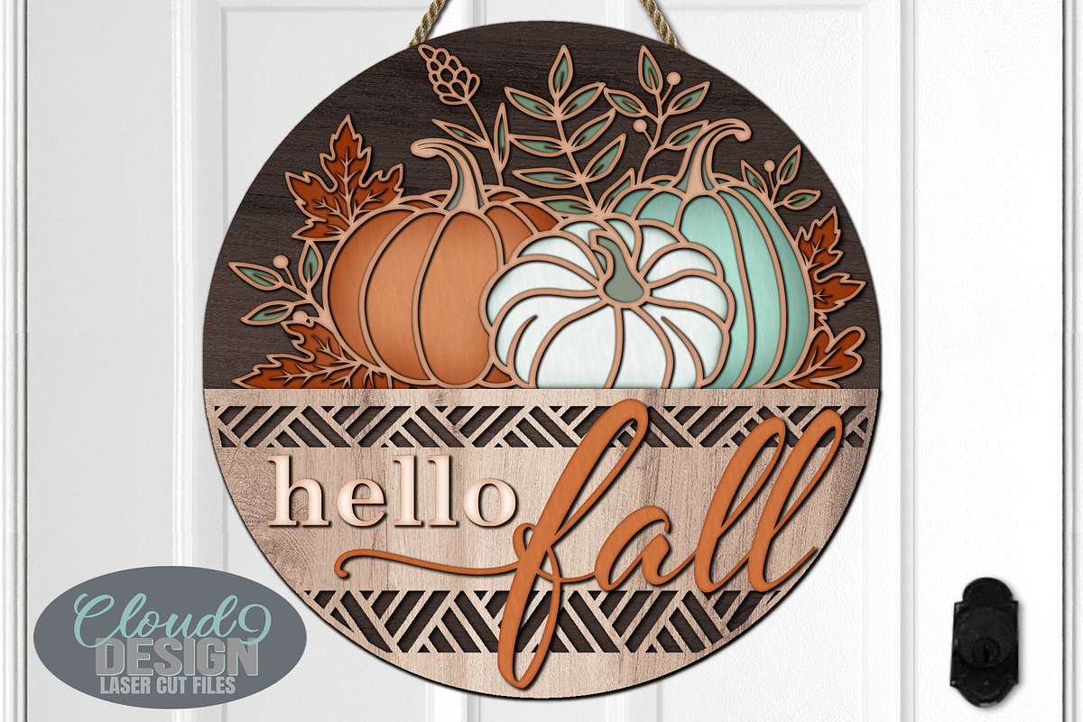Hello Fall Sign SVG Laser Cut Files, a Graphic by Cloud9DesignSVG (Photo 1 of 5)