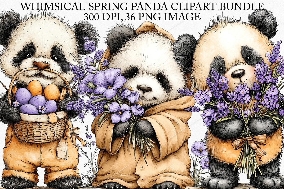 Whimsical Spring Panda Clipart PNG, a Seasonal Illustration by Canvas Craft (Photo 1 of 7)