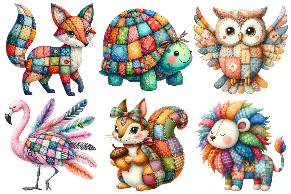 Cute Patchwork Animal Clipart, an Illustration by Pixels.Craft (Photo 3 of 7)