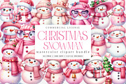 Watercolor Pink Snowman Clipart, an Illustration by SinaCreation (Thumbnail 1 of 7)