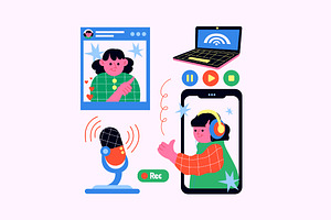 Pink Flat Streaming Illustration, an Illustration by graphicook