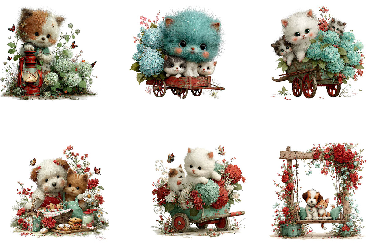 Whimsical Cute Dog and Cat Clipart, a Seasonal Illustration by CreationArt (Photo 3 of 5)