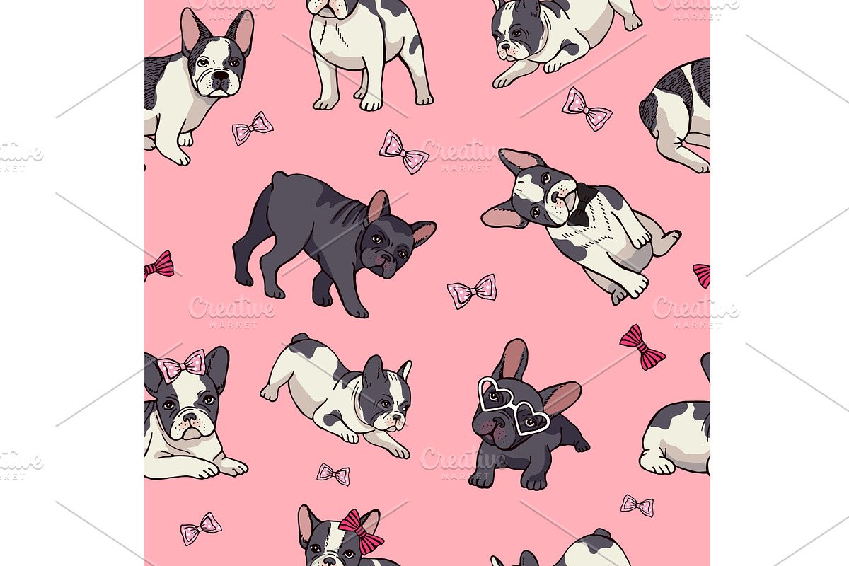 French bulldog. pattern with cute, an Animal Illustration by Onyx