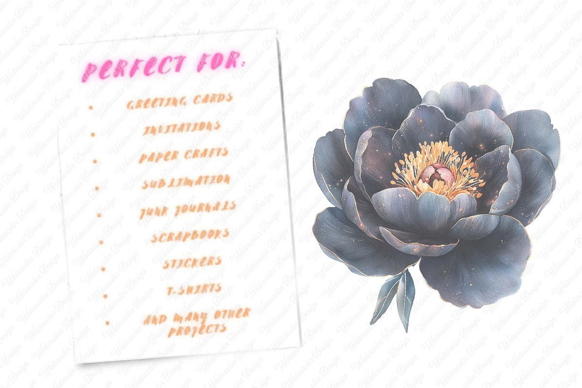 Glitter Luxury Black Spring Flower, an Illustration by Watercolor design (Photo 8 of 12)