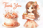 Peach Floral Birthday Watercolor PNG, an Illustration by RobertsArt (Thumbnail 4 of 7)