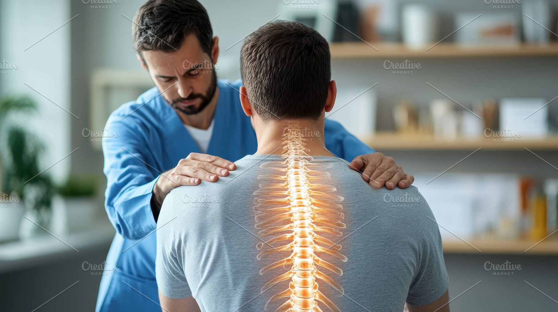 Chiropractor examining patient's spi, a Health & Medical Photo by Pixeness Studio