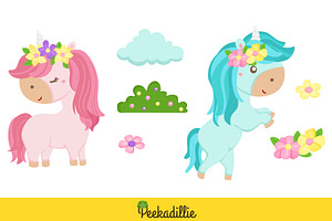 Unicorn Garden Flower Vector Clipart