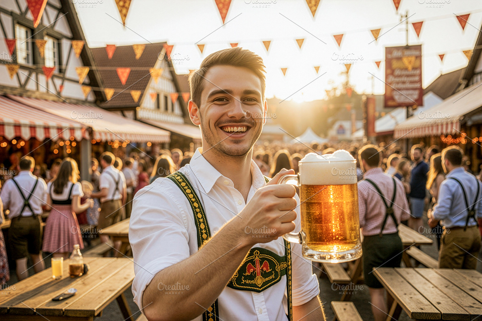 Smiling man in lederhosen, a Photo by rarrarorro