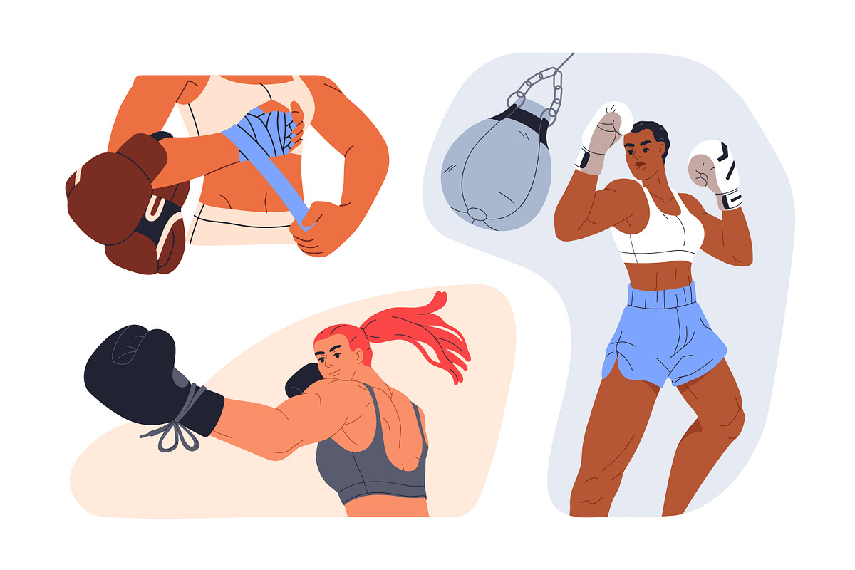 Woman boxing, female boxers set, a Sport Illustration by Good Studio (Photo 2 of 4)