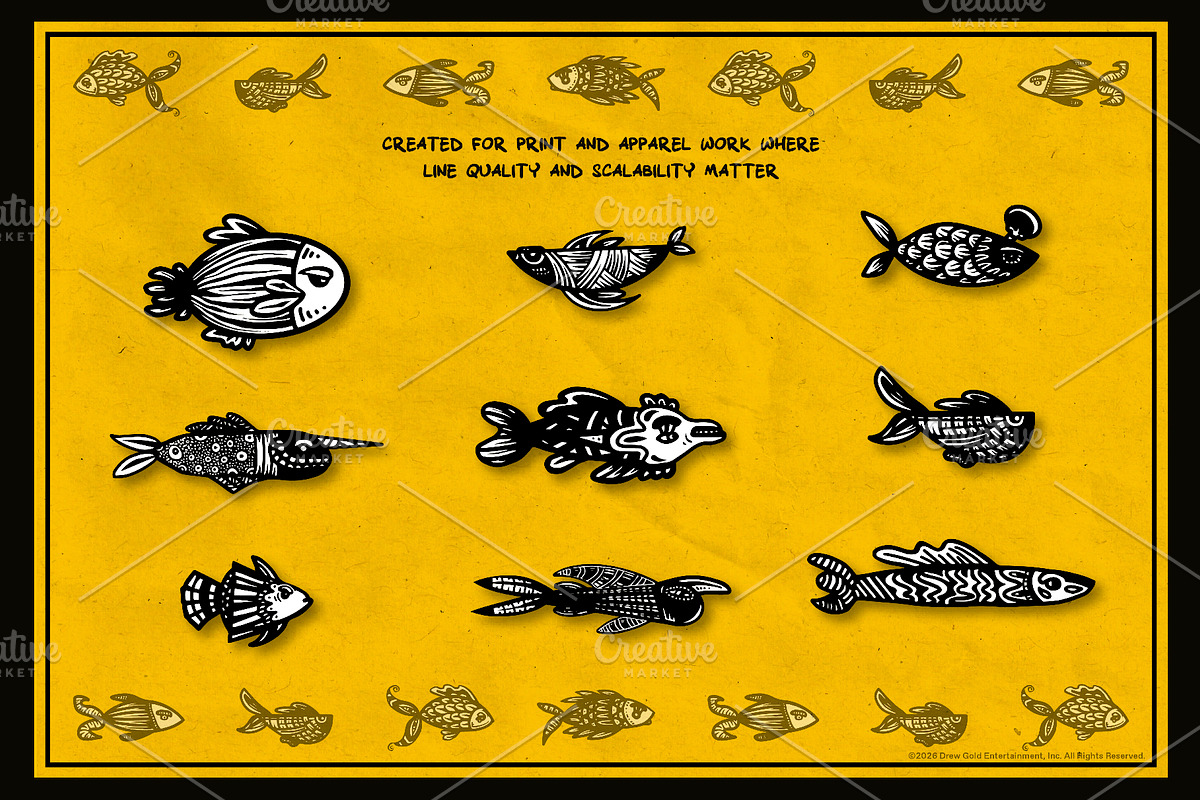 18 Trippy Hand-Drawn Vector Fish, an Animal Illustration by Fuzzy Poet by DG2 (Photo 3 of 4)