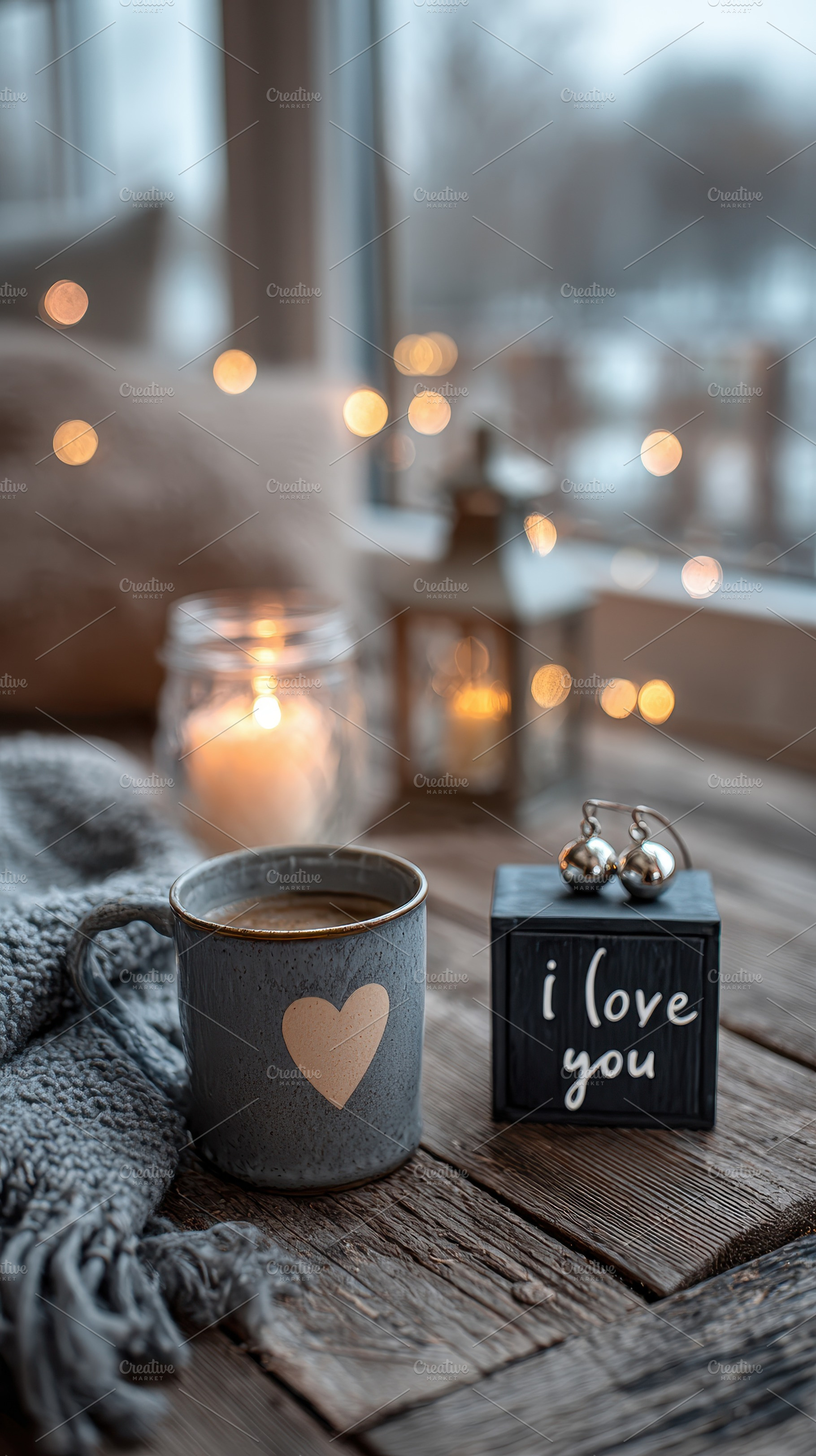 Cozy winter scene coffee mug I love, a Photo by Pixeness Studio