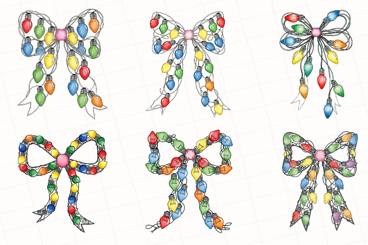 Christmas Light Coquette Bow Clipart, an Illustration by OK Design (Photo 3 of 5)