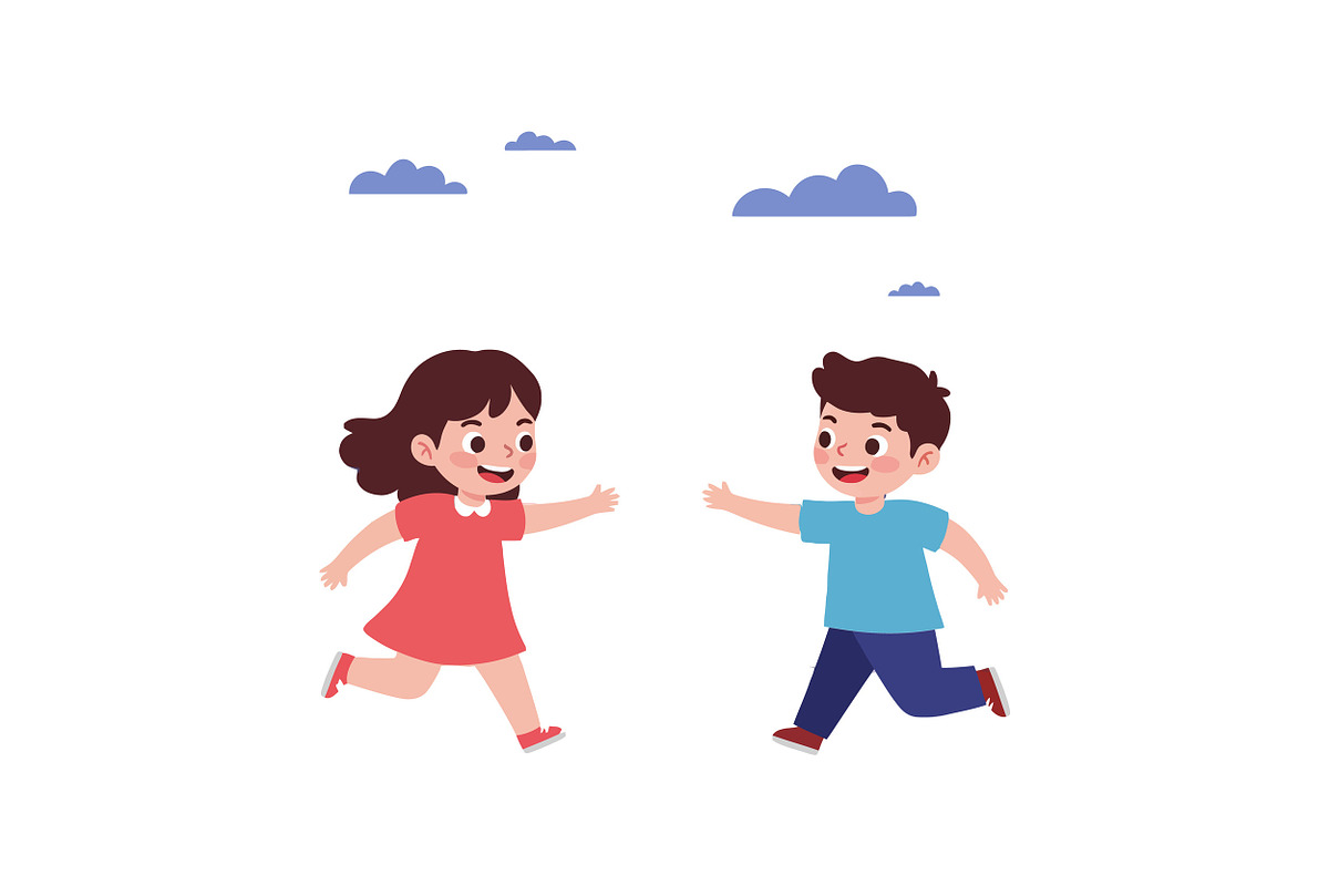 Two children joyfully running toward, an Illustration by designvectx