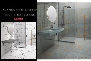 Floor&Wall Bathroom Scene Mockup 240