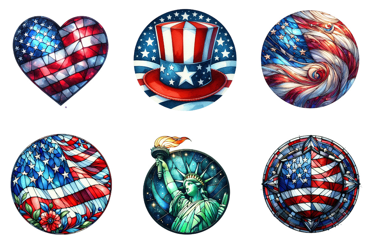 Round Stained Glass 4th of July Clip, an Illustration by DreamArtGraphic (Photo 4 of 4)