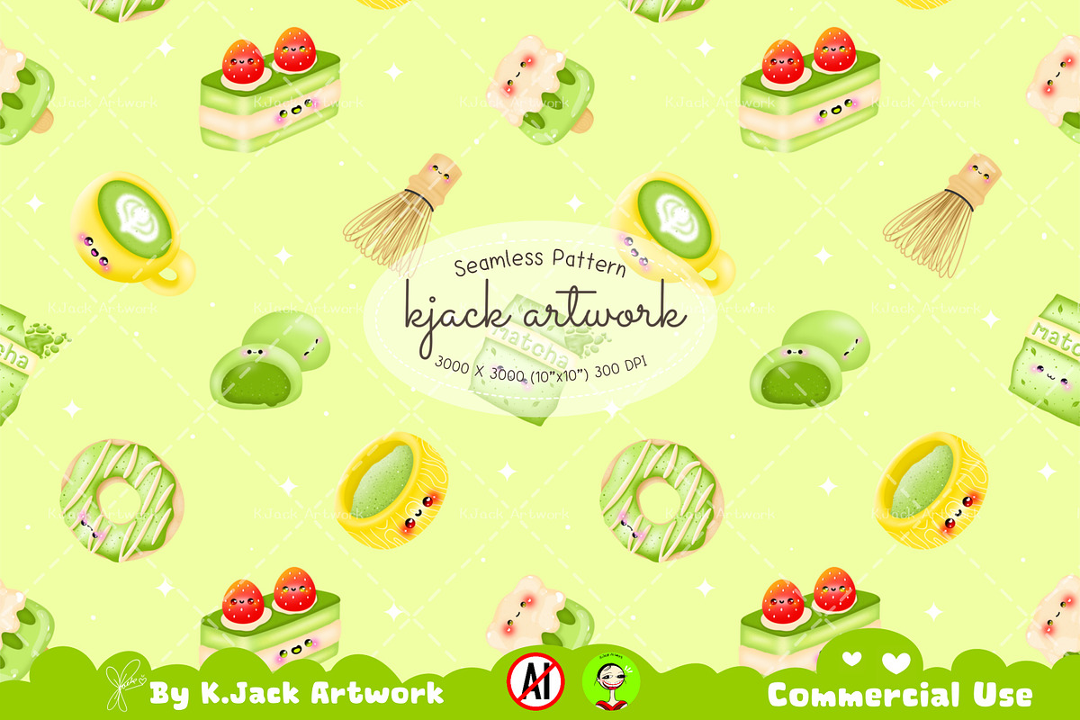 Cute kawaii matcha seamless, a Background Graphic by K.JackArtwork (Photo 1 of 7)
