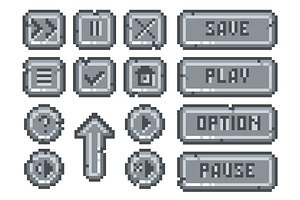 Stone pixel buttons. Retro game, an Object Illustration by YummyBuum