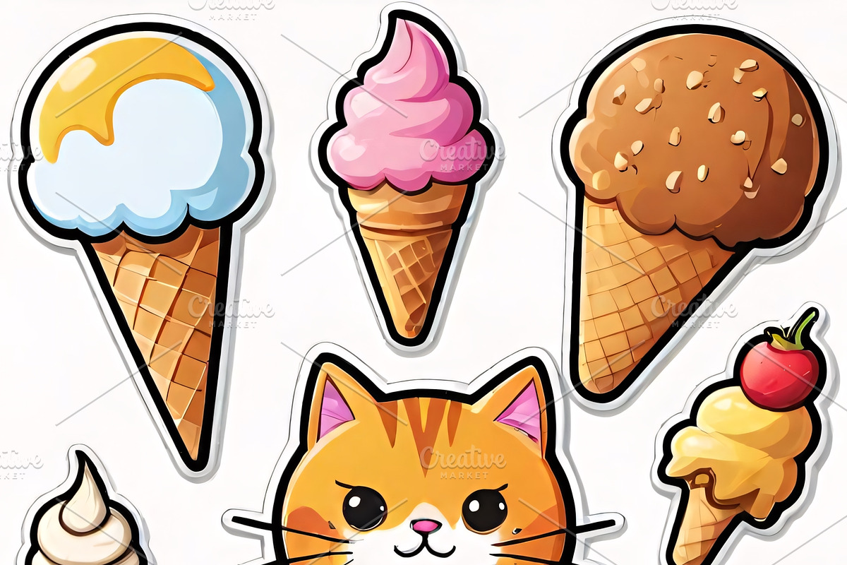 “Cute Cats & Ice Cream” bundle, an Illustration by ETARA by Mea Hau (Photo 4 of 8)