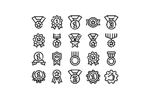 Medals and awards line icons, an Object Illustration by pikepicture