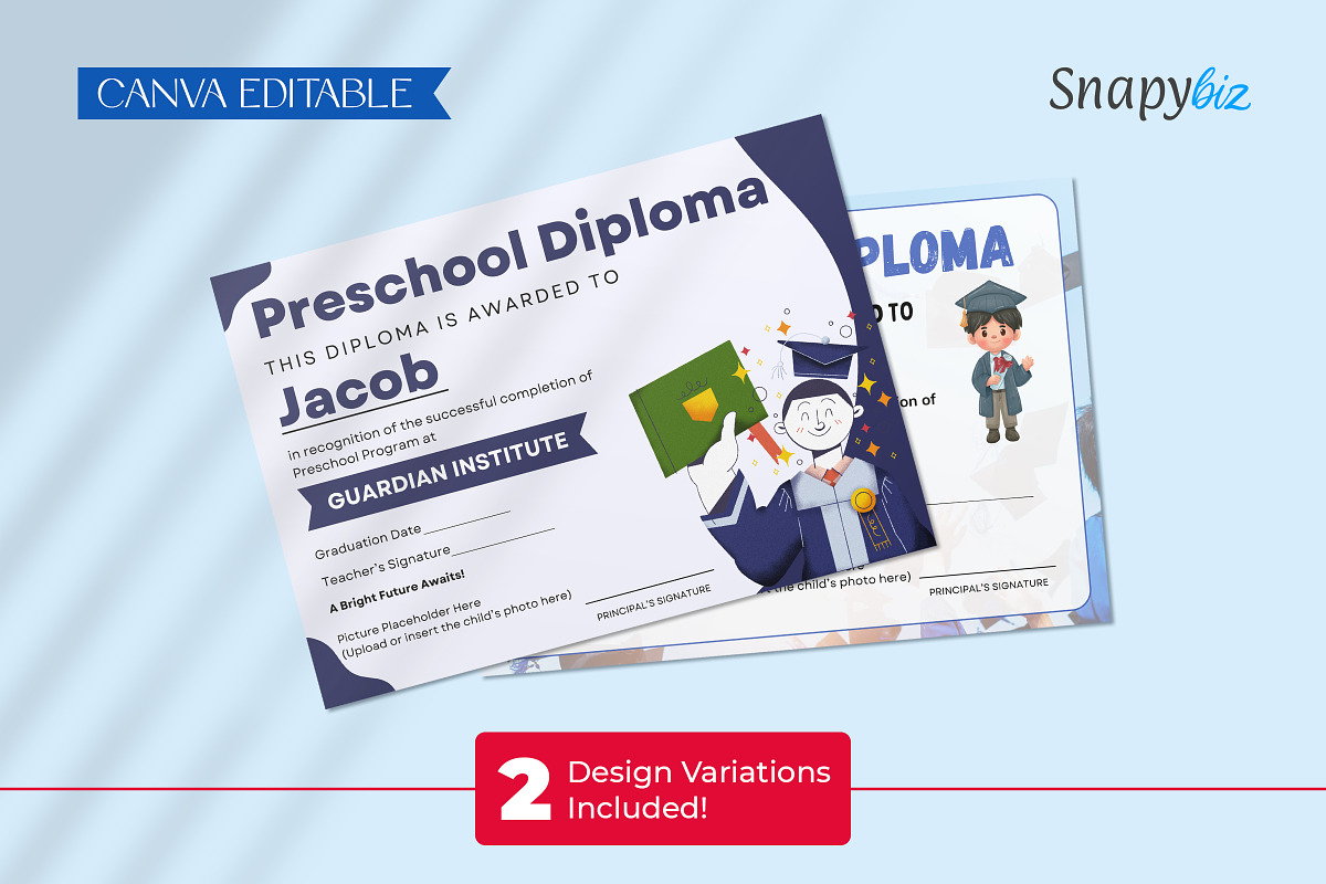 Preschool Graduation Diploma Canva, a Card Template by Snapybiz (Photo 2 of 7)