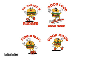 Set Mascot Burger, a Food Illustration by kalehstudio