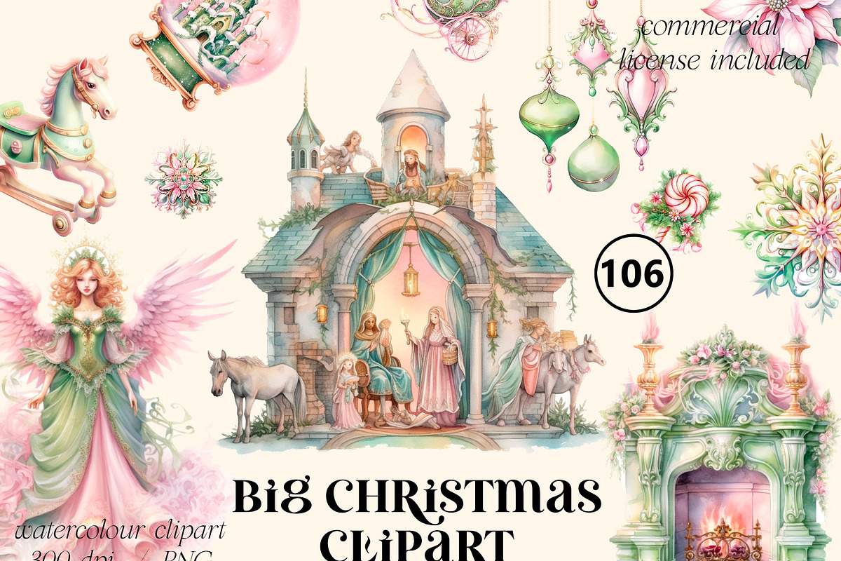 Big christmas  watercolour clipart, a Decorative Illustration by Hello My Print (Photo 1 of 11)