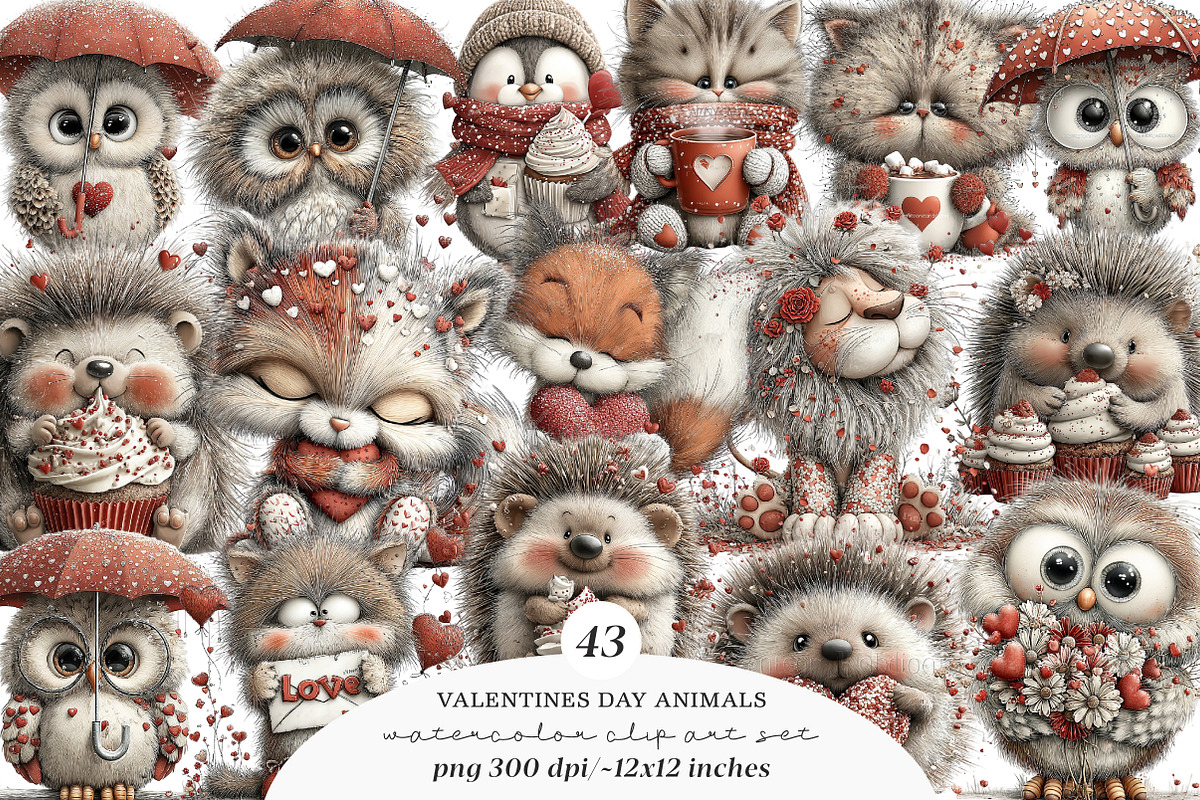Valentines Day Animals Clipart PNG, an Illustration by SinaCreation (Photo 1 of 11)