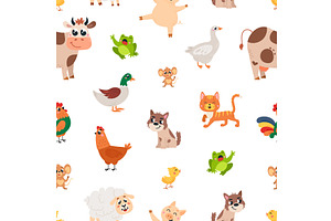 Farm animals cartoon seamless, an Animal Illustration by LadadikArt