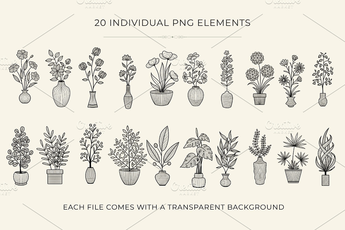 Botanical Line Art PNG Bundle, a Decorative Illustration by shielscreations (Photo 2 of 5)