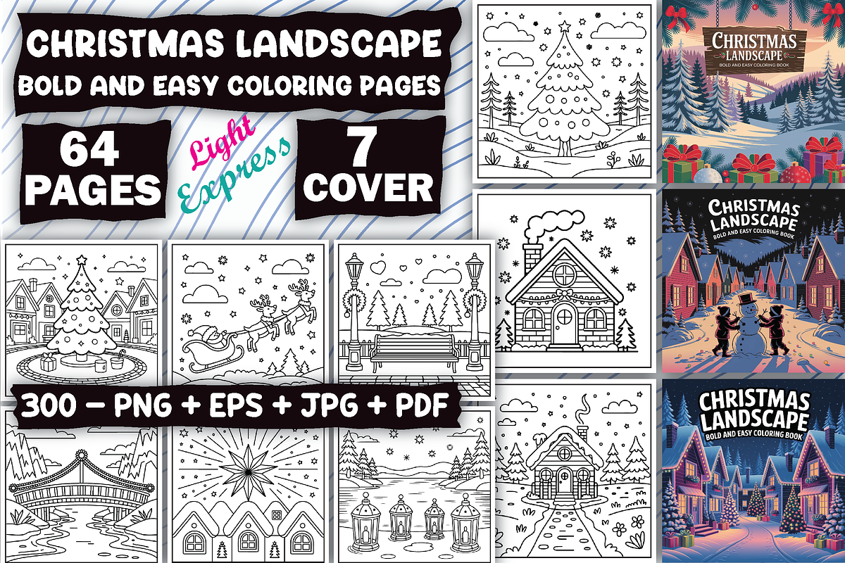 Christmas Landscape Coloring Pages, an Illustration by LightExpress (Photo 6 of 6)