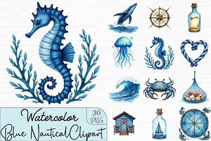 Blue Nautical Sublimation Clipart, an Illustration by CrexoraLab